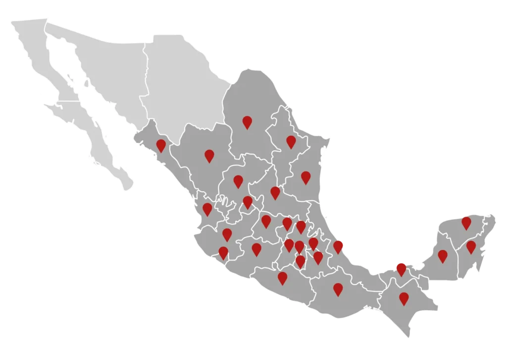 Mapa con ubicaciones de distribuidores autorizados BDS en México