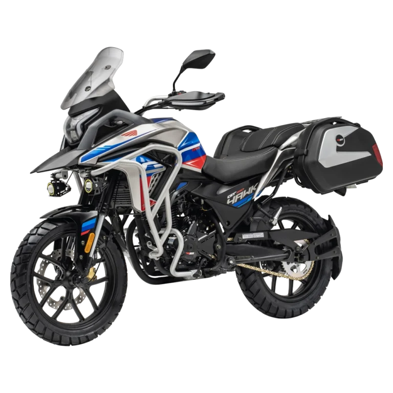 Hawk GT 250 motocicleta adventure 250 cc vista perspectiva derecha azul